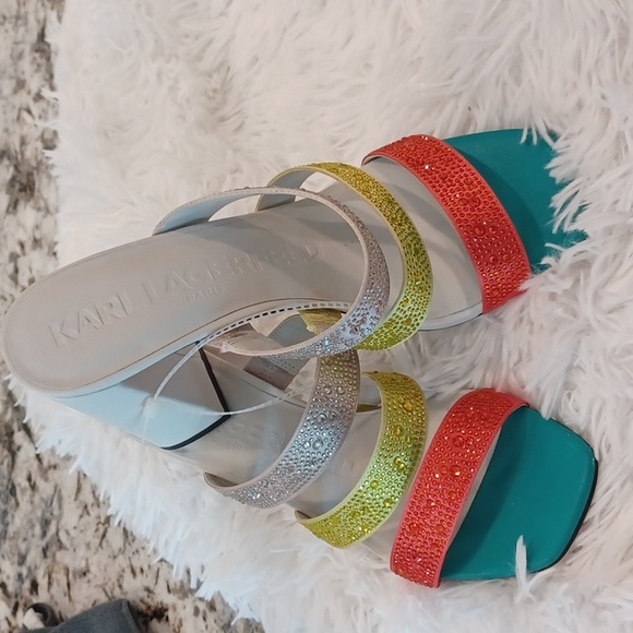 KARL LAGERFELD PARIS Women's Rickie Slip On Rhinest Embellished Dress Sandal 11M - Picture 15 of 16